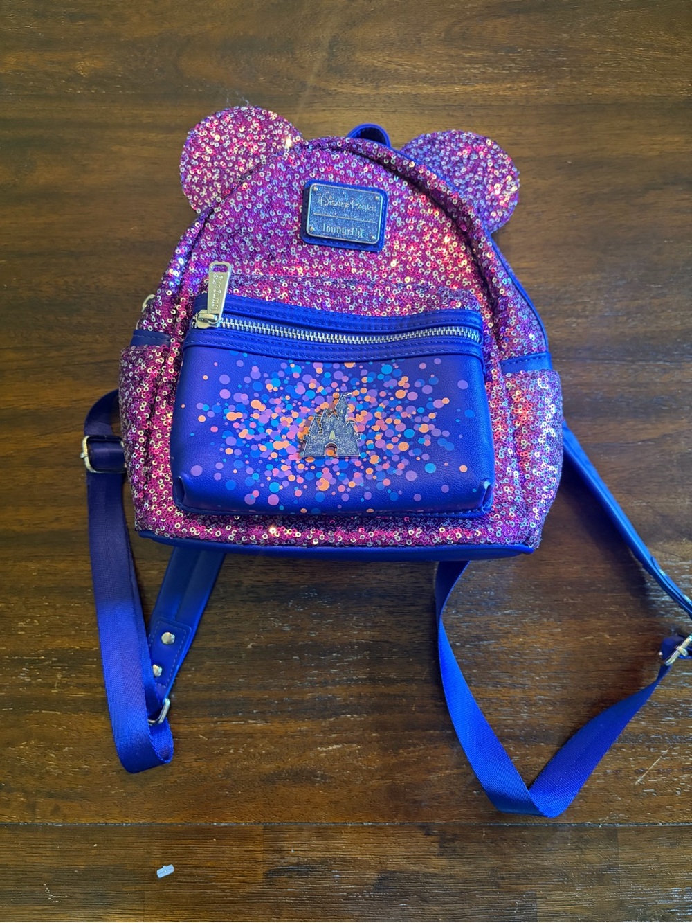 2022 Disney Parks x Loungefly Purple Sequin Fantasyland Castle Mini Backpack
